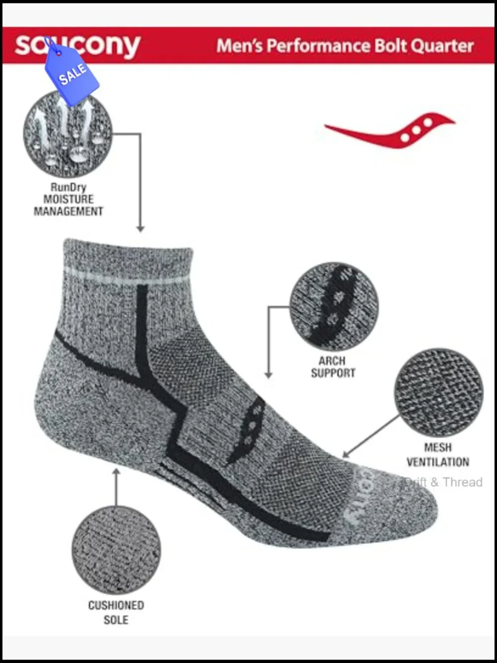Men's Performance Athletic Running Socks with Arch Support - 6 Pack Quarter
